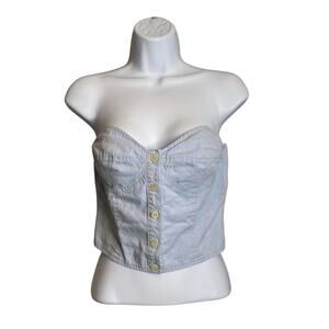 Vintage ESPRIT Women's 80’s Blue Chambray Corset Bustier Top Size 7/8 Western